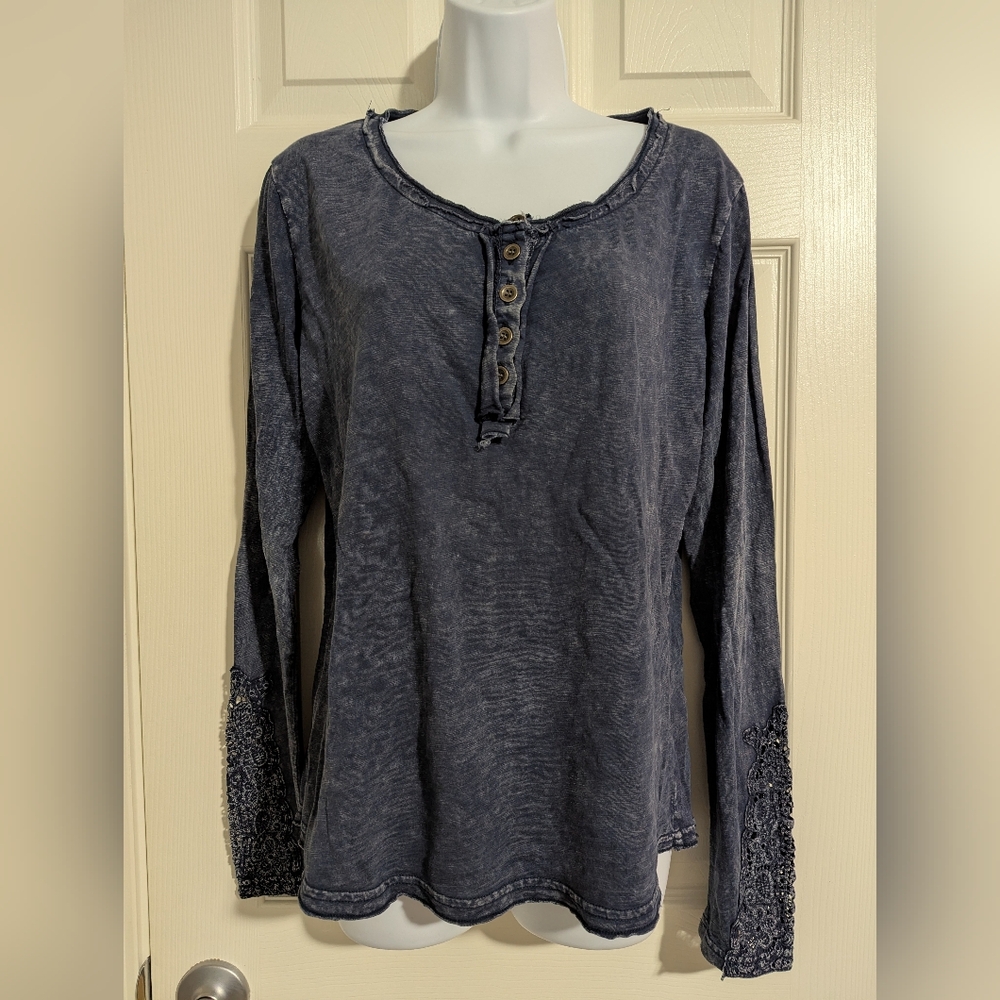 Soft Surroundings Large Blue Textured Long Sleeve Top